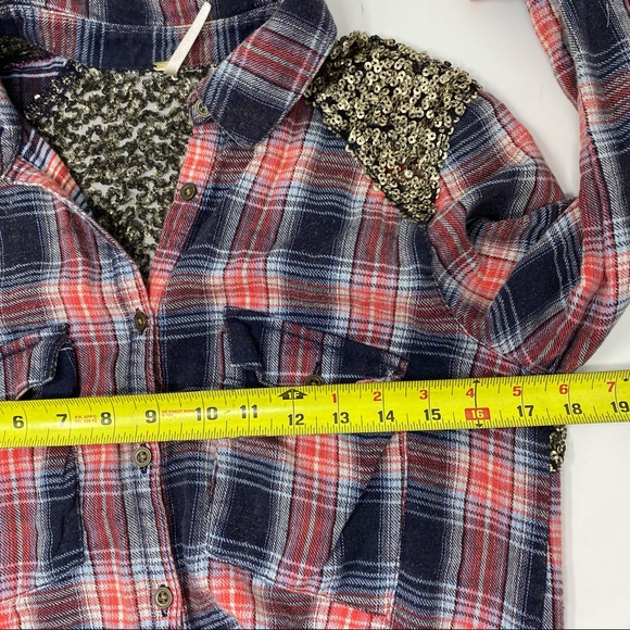 Free People Plaid Sequin Button Down XS - Picture 6 of 8